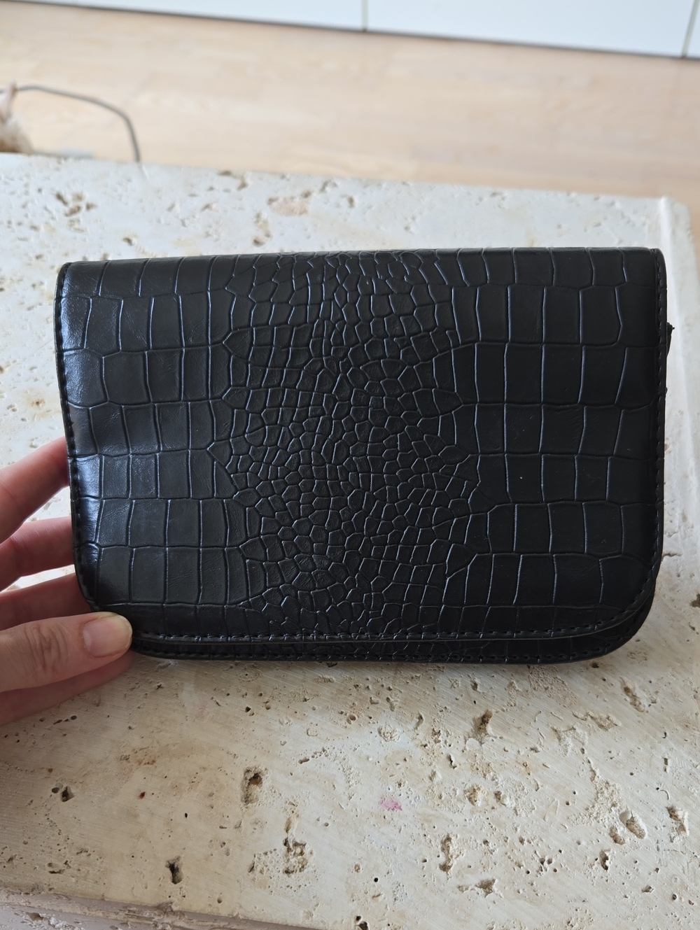 Black Croc-Embossed Leather Clutch/Wallet/belt bag
